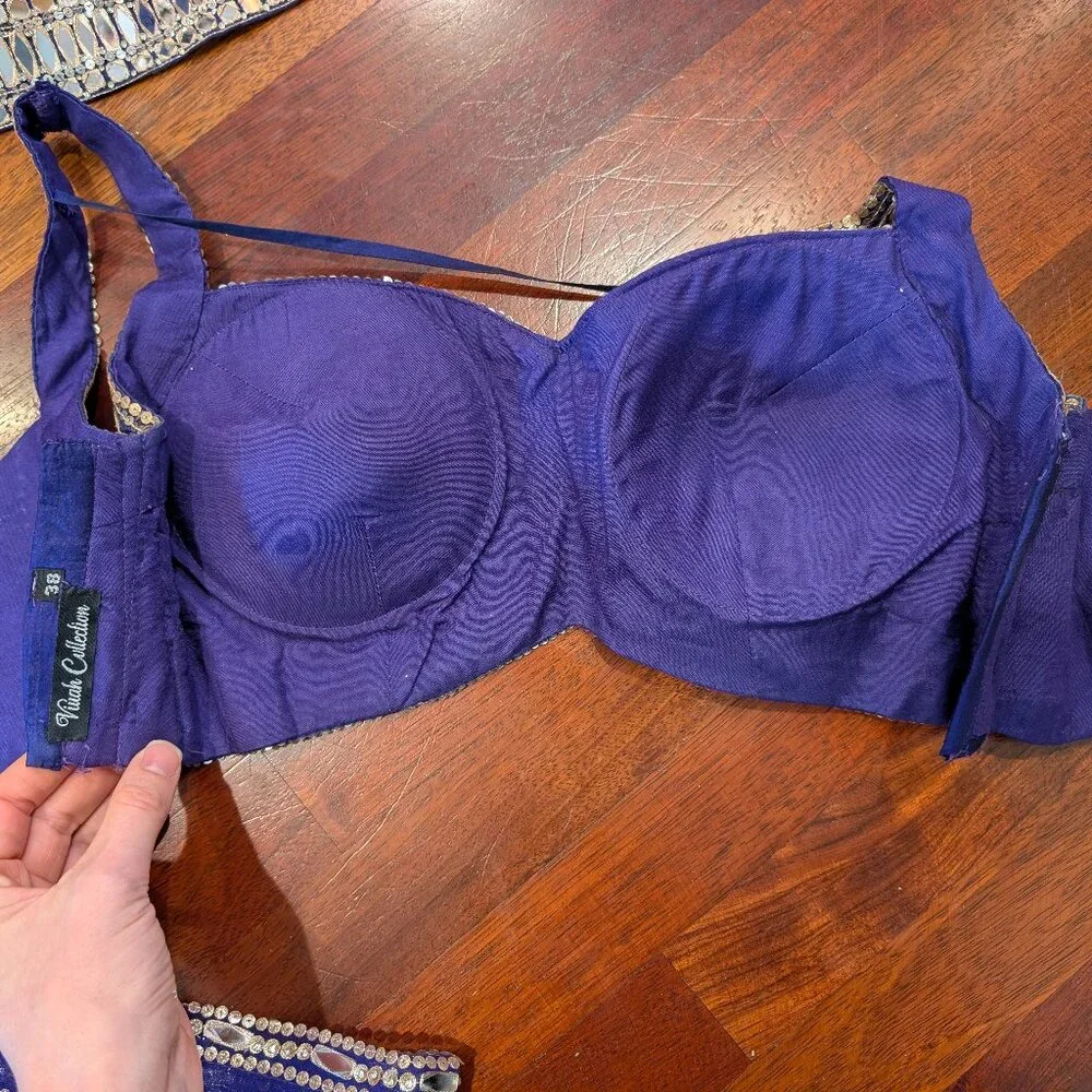 Stunning royal purple mirror lehenga choli w net dupatta - Picture 3 of 6